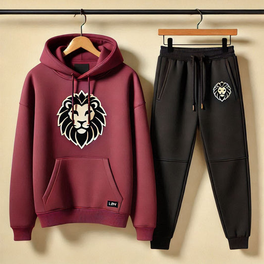 Winter Printed Hoodie and Pants Co Ord Set MIRWHPSST24 - Maroon Black