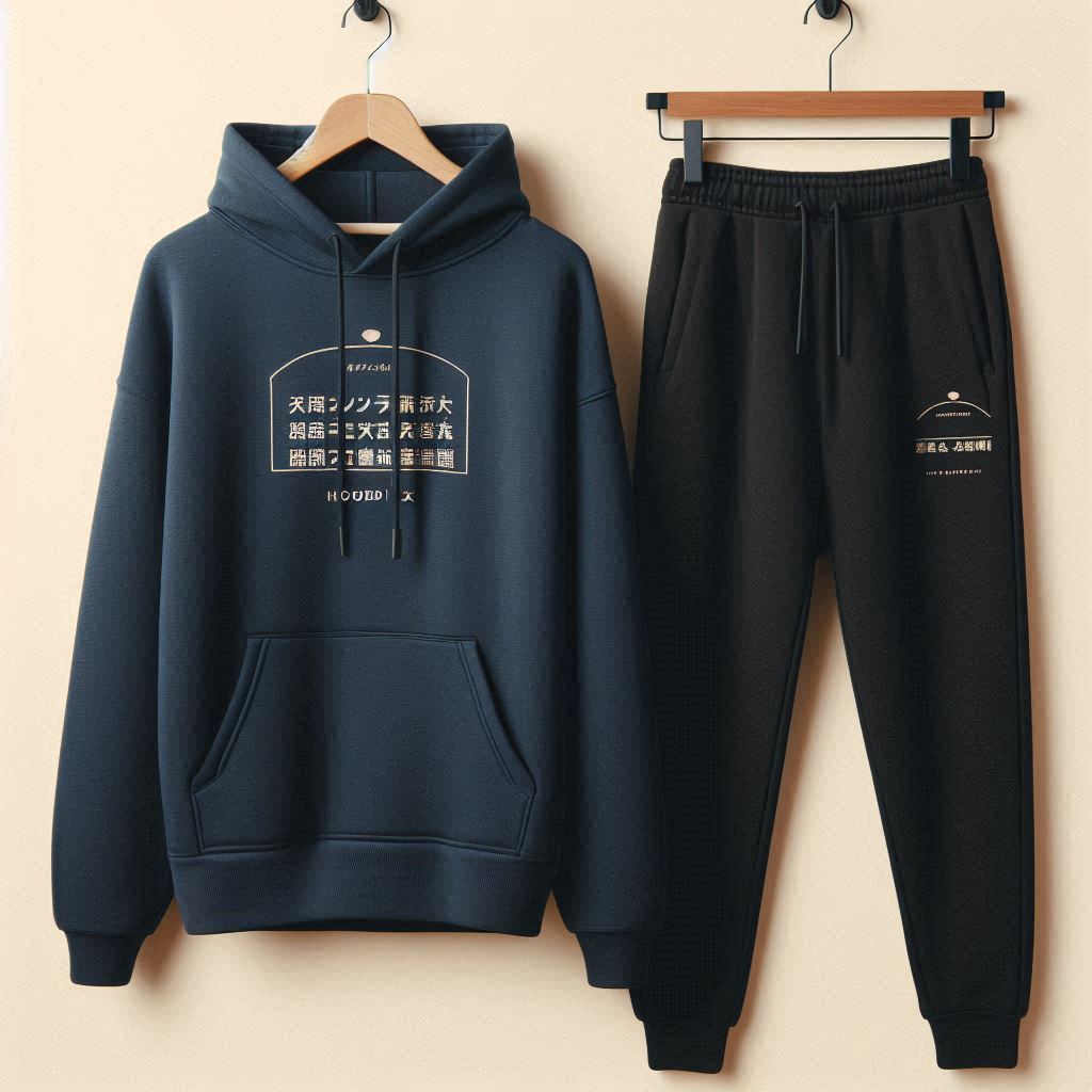 Winter Printed Hoodie and Pants Co Ord Set MIRWHPSST19 - Navy Blue Black