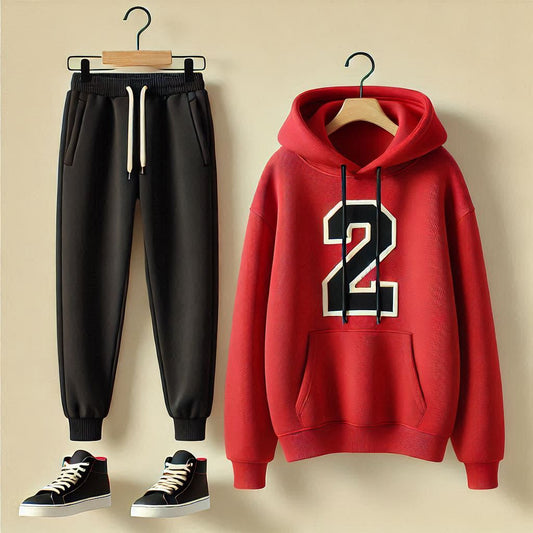 Winter Printed Hoodie and Pants Co Ord Set MIRWHPSST25 - Red Black