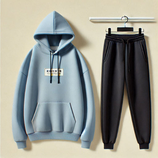 Winter Printed Hoodie and Pants Co Ord Set MIRWHPSST18 - Light Blue Black