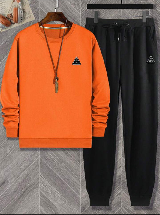 Winter Printed Sweatshirt and Pants Co Ord Set MIRWPCS47 - Orange Black