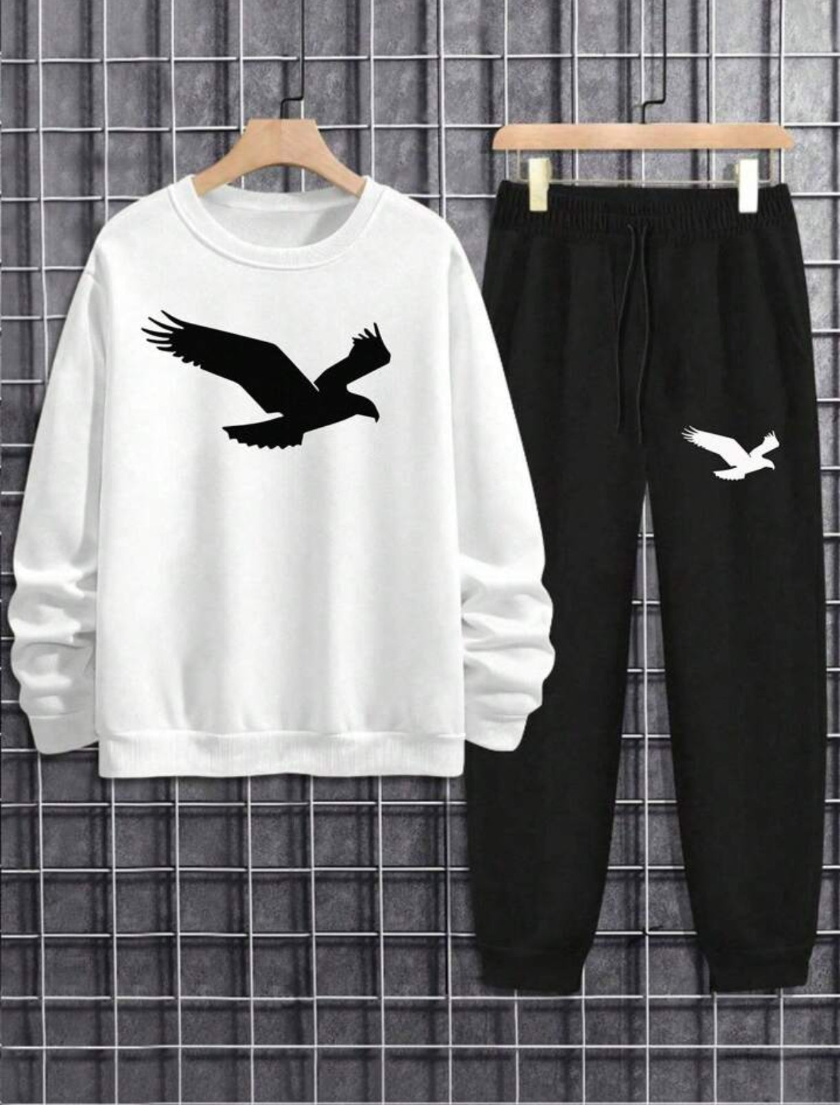 Winter Printed Sweatshirt and Pants Co Ord Set MIRWPCS57 - White Black