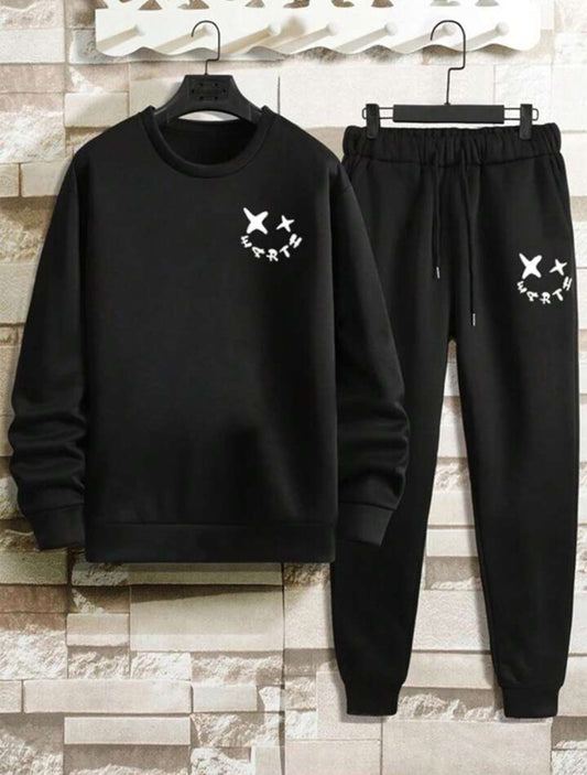 Winter Printed Sweatshirt and Pants Co Ord Set MIRWPCS59 - Black Black