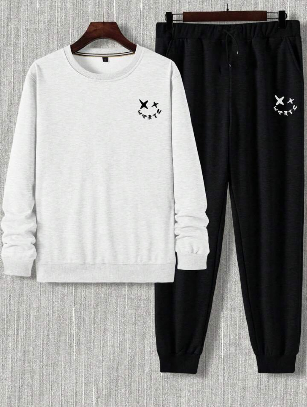 Winter Printed Sweatshirt and Pants Co Ord Set MIRWPCS59 - White Black