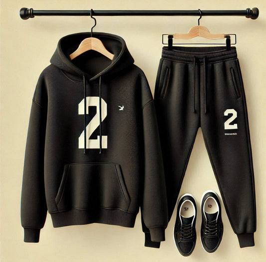 Winter Printed Hoodie and Pants Co Ord Set MIRWHPSST26 - Black Black