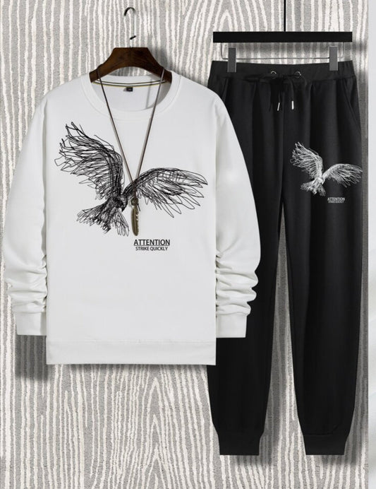 Winter Printed Sweatshirt and Pants Co Ord Set MIRWPCS7 - White Black