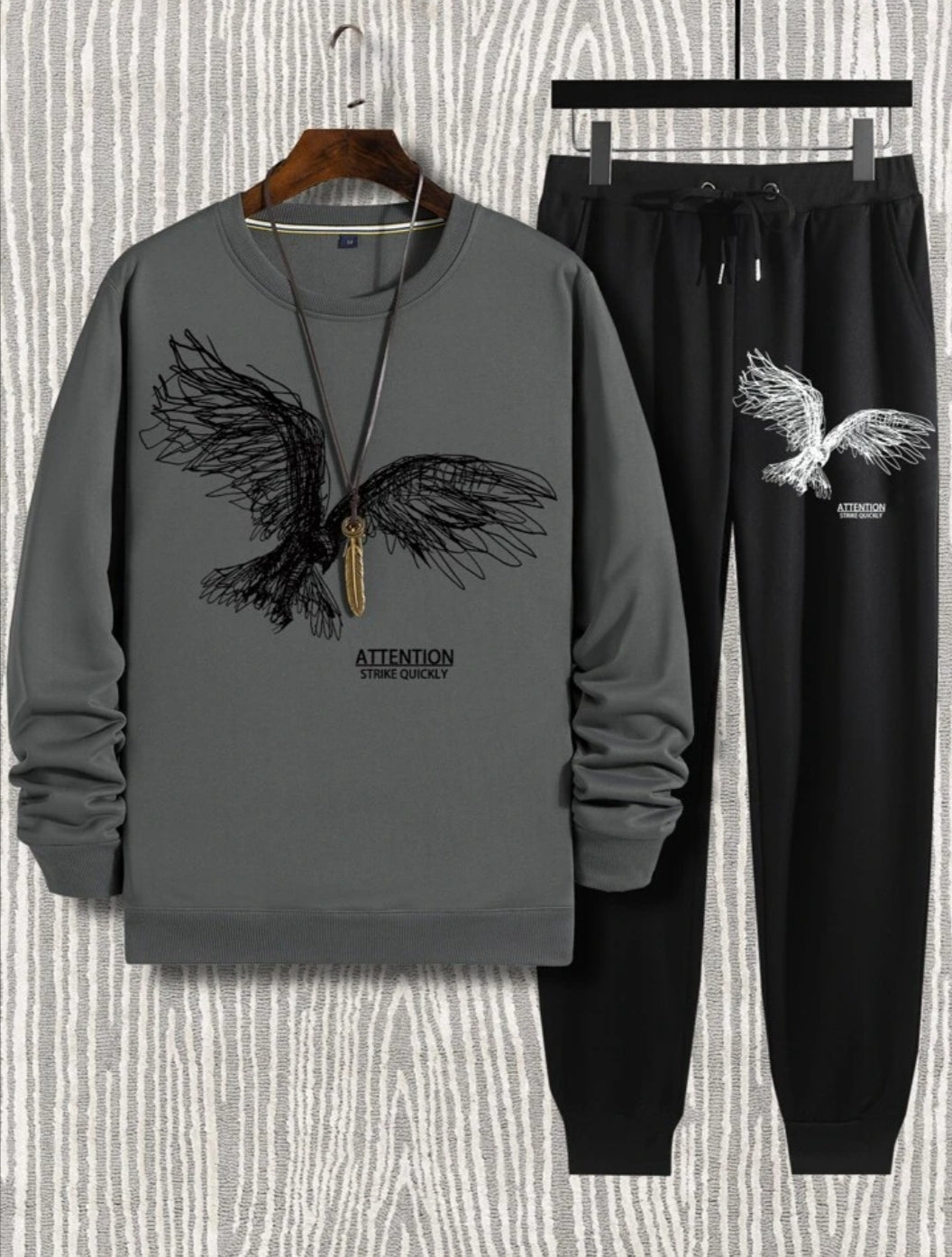 Winter Printed Sweatshirt and Pants Co Ord Set MIRWPCS7 - Charcoal Black