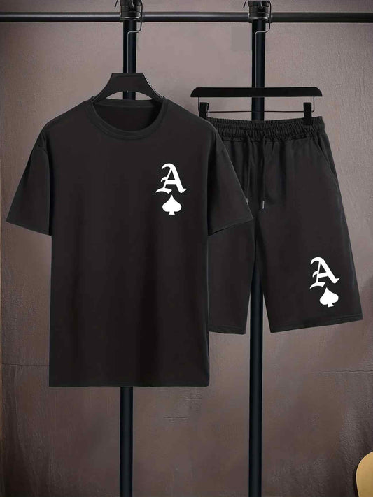 Mens Shorts and T-Shirt Summer Cotton Set - MMSS77 - Black Black