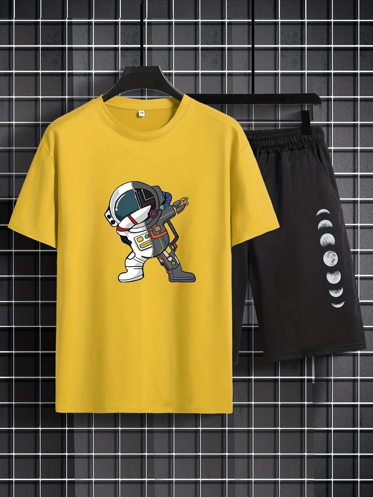 Mens Shorts and T-Shirt Summer Cotton Set - MMSS81 - Yellow Black