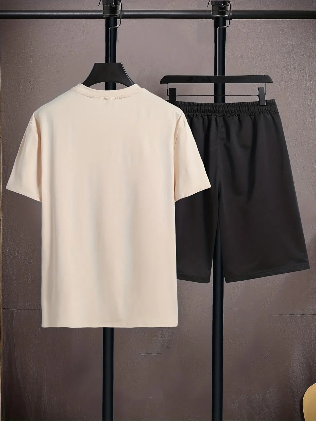 Mens Shorts and T-Shirt Summer Cotton Set - MMSS79 - Cream Black