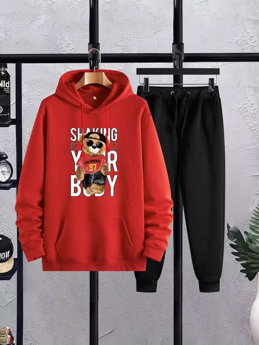 Winter Printed Hoodie and Pants Co Ord Set MIRWHPSST7 - Red Black