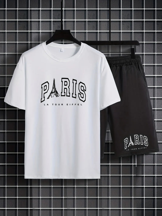 Mens Shorts and T-Shirt Summer Cotton Set - MMSS86 - White Black