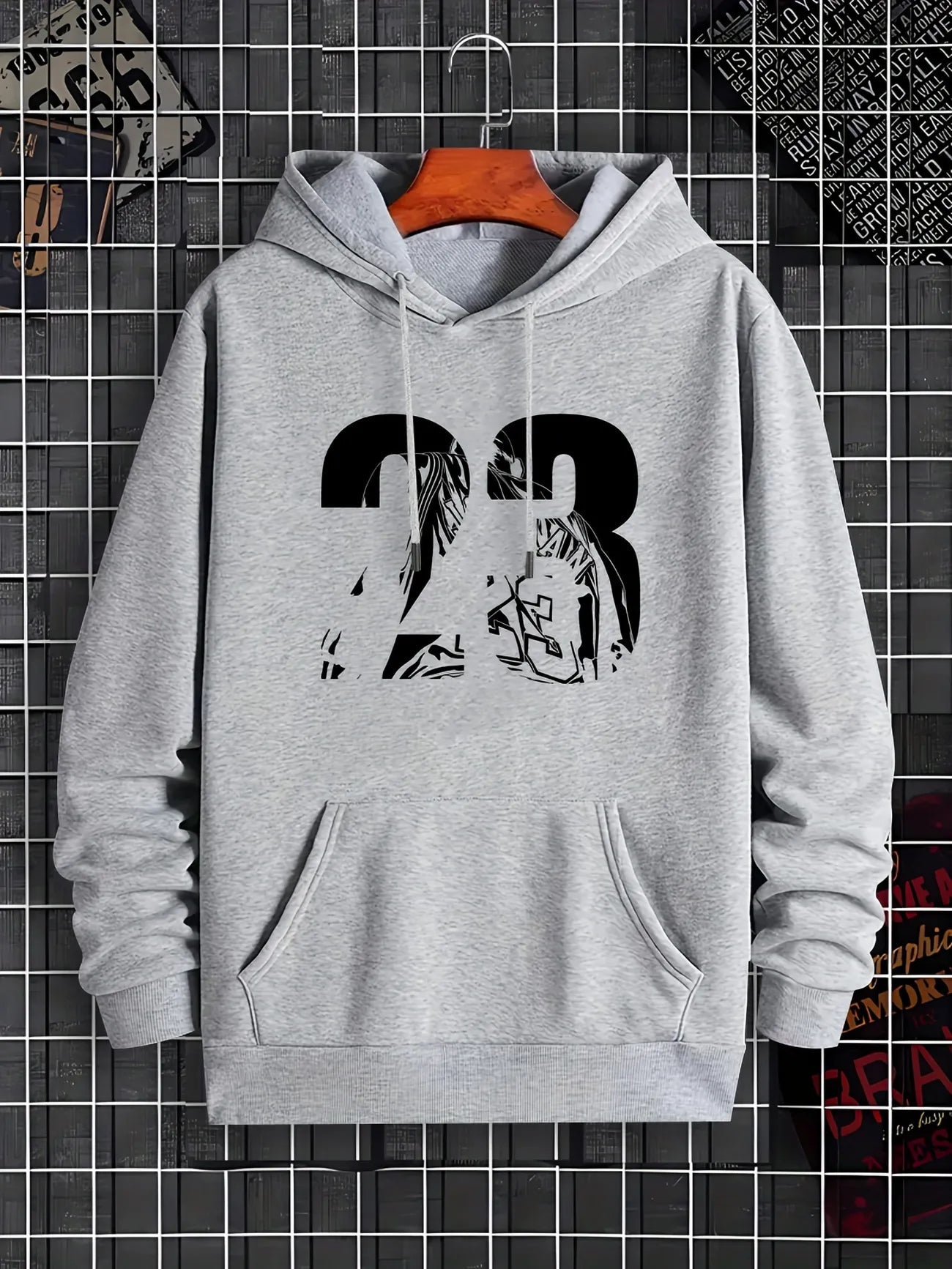 Mens Printed Pullover Kangaroo Hoodie - MIRMPKH8 - Grey