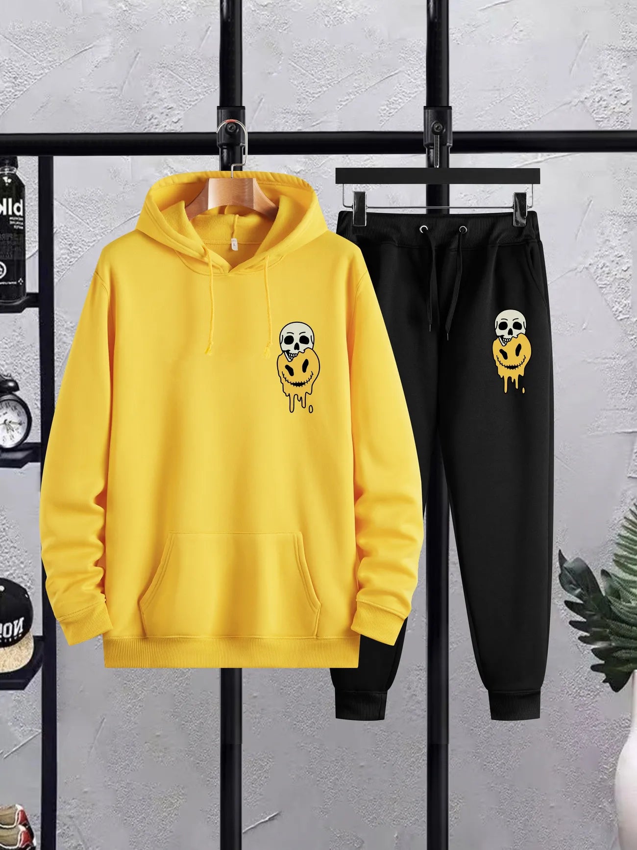 Winter Printed Hoodie and Pants Co Ord Set MIRWHPSST5 - Yellow Black