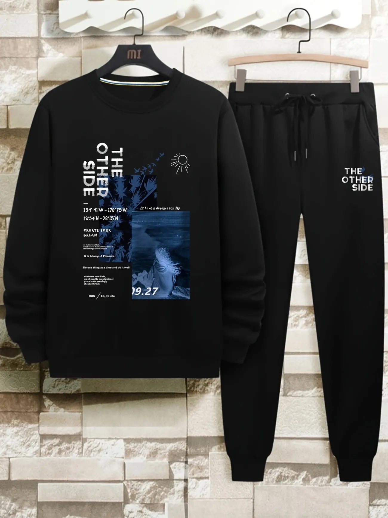 Winter Printed Sweatshirt and Pants Co Ord Set MIRWPCS17 - Black Black