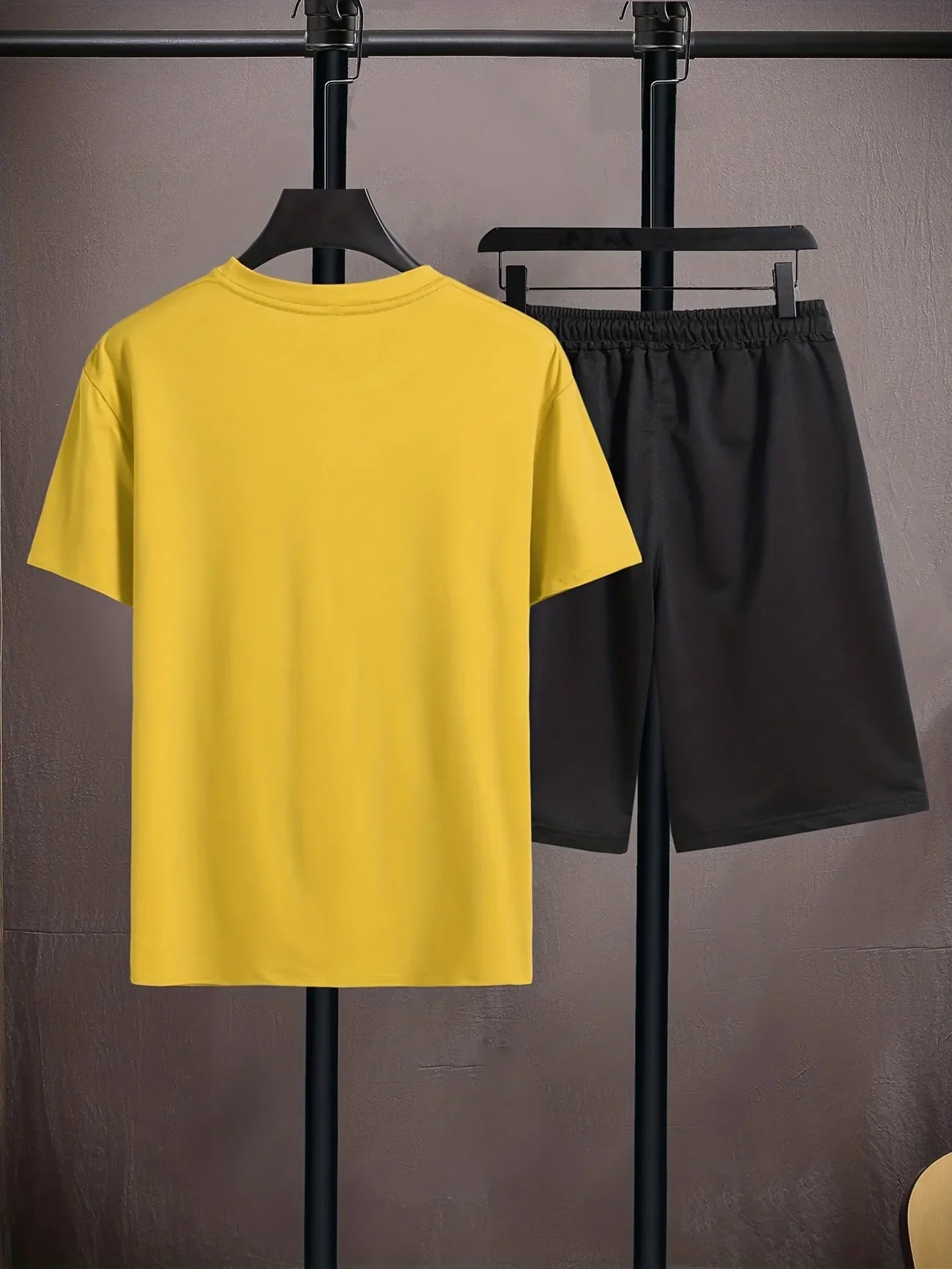 Mens Shorts and T-Shirt Summer Cotton Set - MMSS85 - Yellow Black