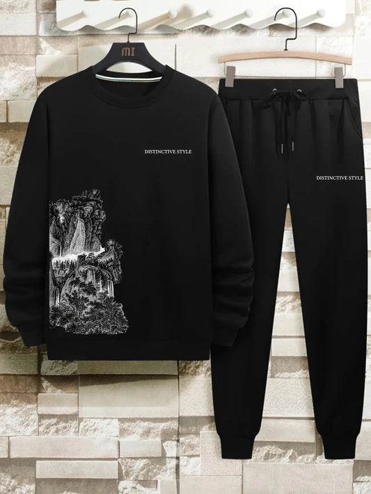 Winter Printed Sweatshirt and Pants Co Ord Set MIRWPCS13 - Black Black