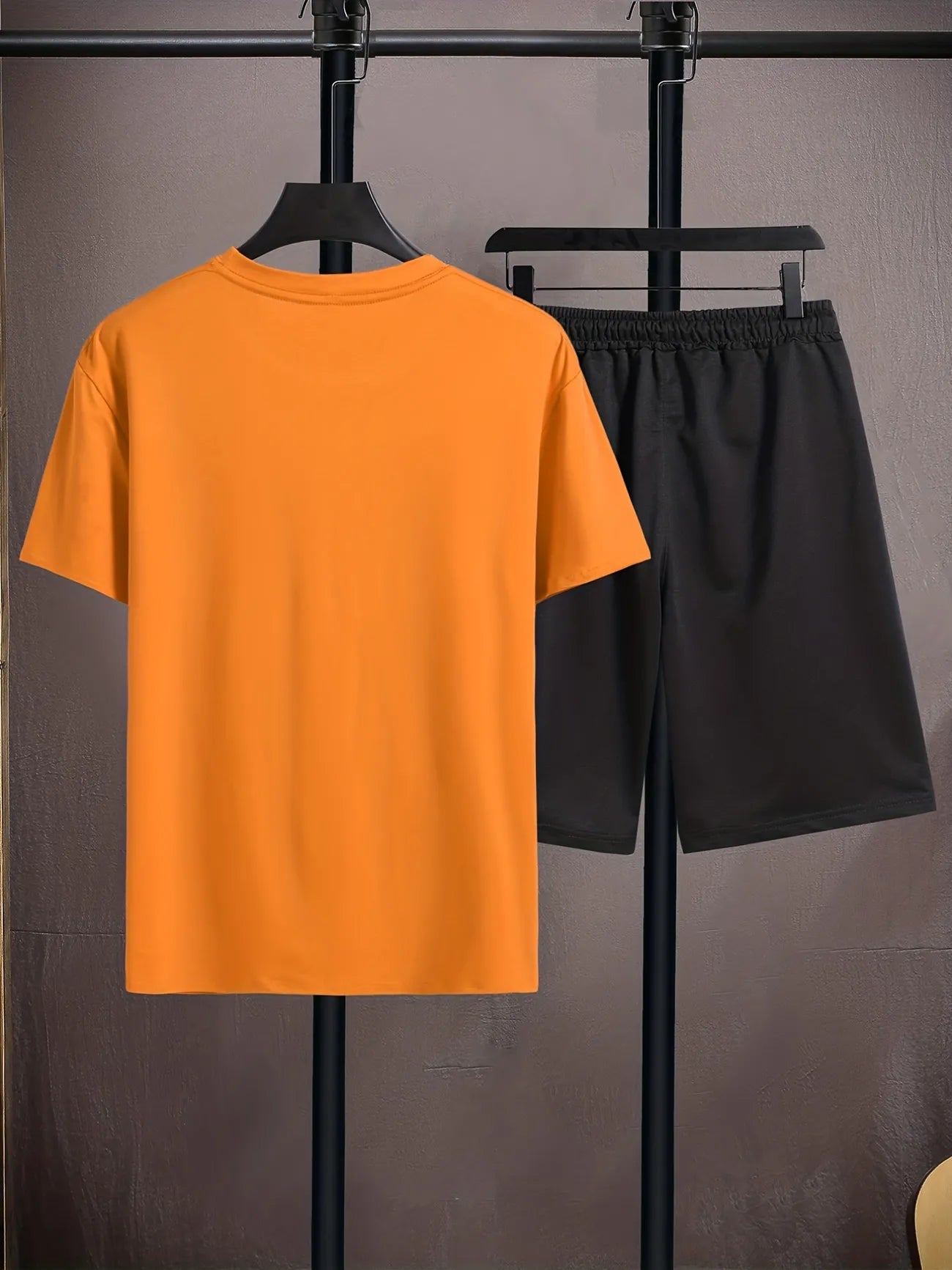 Mens Shorts and T-Shirt Summer Cotton Set - MMSS85 - Orange Black