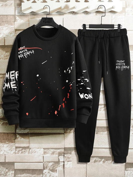 Winter Printed Sweatshirt and Pants Co Ord Set MIRWPCS2 - Black Black