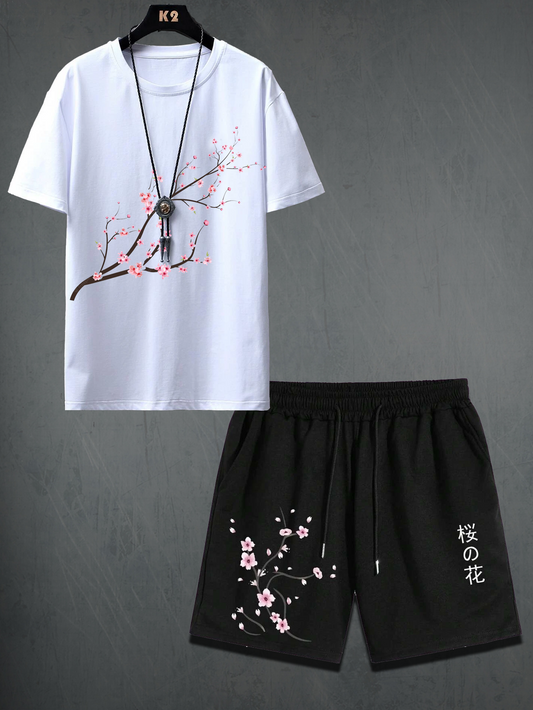 Mens Shorts and T-Shirt Summer Cotton Set - MMSS42 - White Black