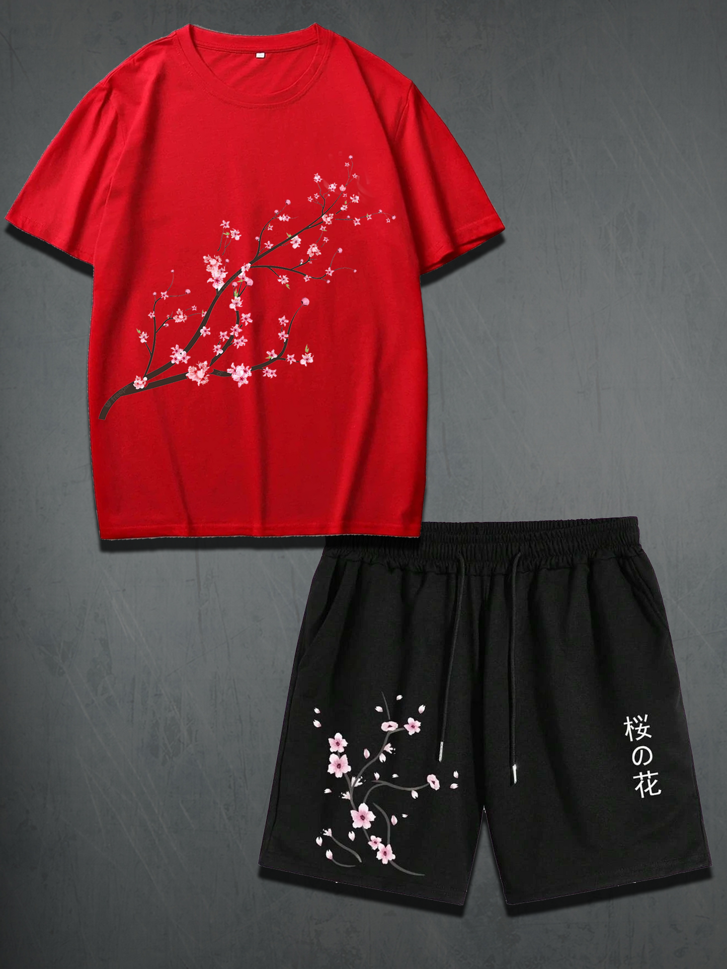 Mens Shorts and T-Shirt Summer Cotton Set - MMSS42 - Red Black