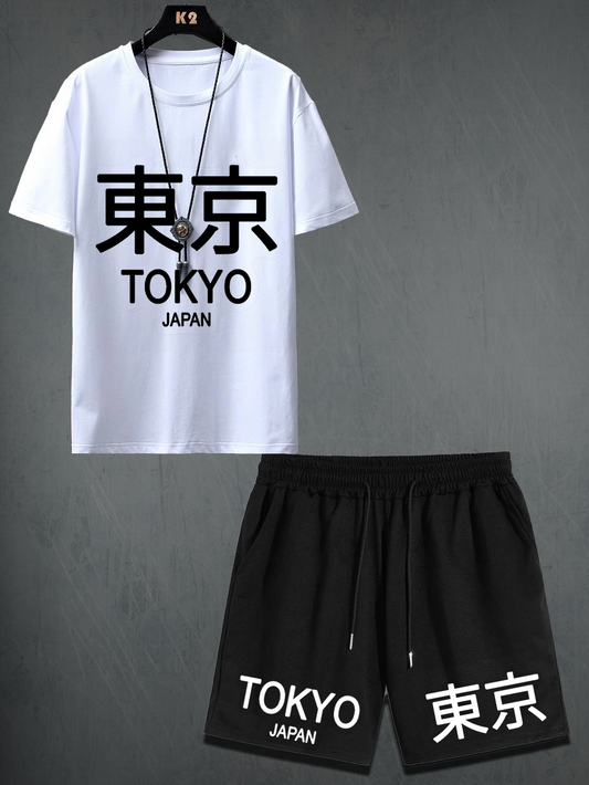 Mens Shorts and T-Shirt Summer Cotton Set - MMSS44 - White Black